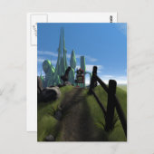 Kleine rode robot die over een Briefkaart loopt (Voorkant / Achterkant)