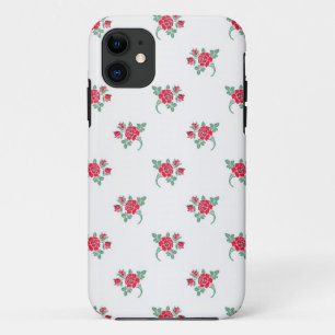 Kleine rode rozen op witte ondergrond iPhone 11 hoesje
