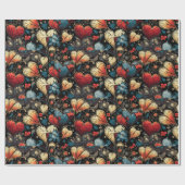 Kleine rode rozen Tattoo harten digitaal thema Cadeaupapier (Vlak)