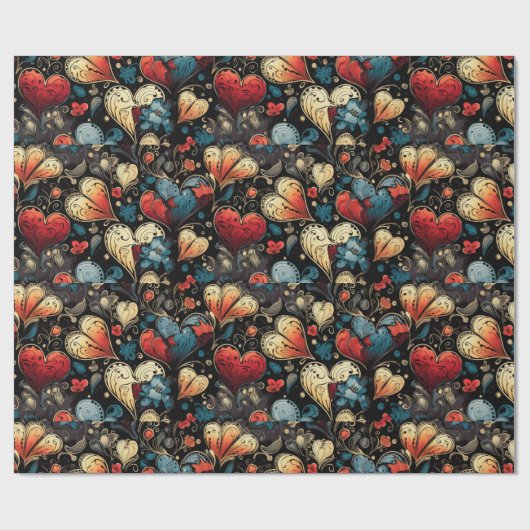 Kleine rode rozen Tattoo harten digitaal thema Cadeaupapier (Vlak)