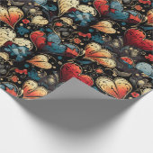 Kleine rode rozen Tattoo harten digitaal thema Cadeaupapier (Hoek)