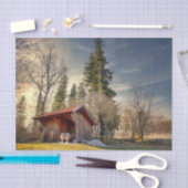 Kleine rode schuur met keramische potten tissuepapier (Craft)