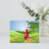 Kleine rode sleerhood die een loopje neemt briefkaart (Staand voorkant)