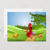 Kleine rode sleerhood die een loopje neemt briefkaart (Voorkant / Achterkant)