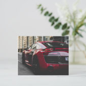 Kleine rode sportwagen briefkaart (Staand voorkant)