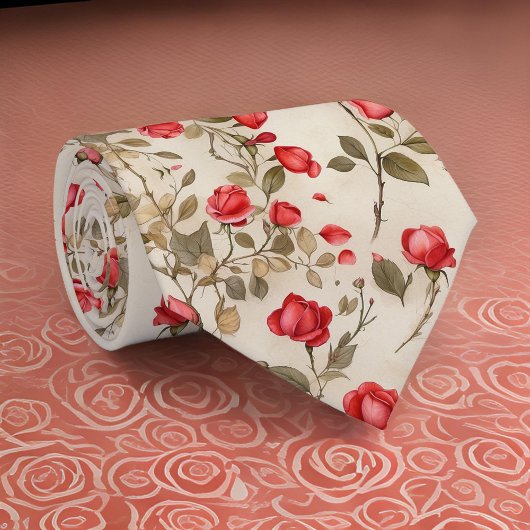 Kleine rode thee Rozen crème licht beige Stropdas