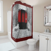 Kleine rode treintjes douchegordijn (In situ)