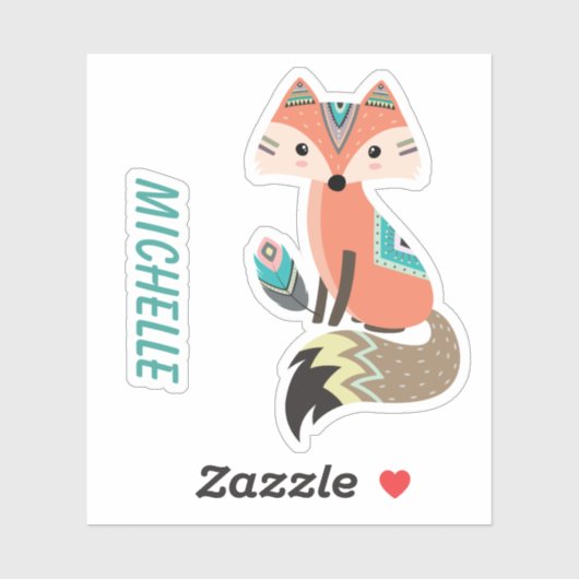 Kleine Rode Tribal Fox met Veer Sticker (Vel)