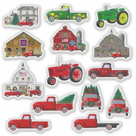 Kleine Rode Truck Kerstboerderij Stickers (Voorkant)