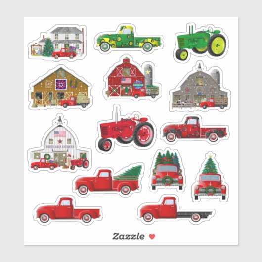 Kleine Rode Truck Kerstboerderij Stickers (Vel)