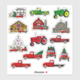 Kleine Rode Truck Kerstboerderijstickers Sticker