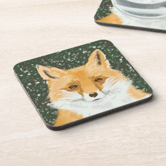 Kleine rode vos - in de sneeuw. bier onderzetter (Linkerzijde)