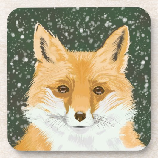 Kleine rode vos - in de sneeuw. bier onderzetter (Voorkant)