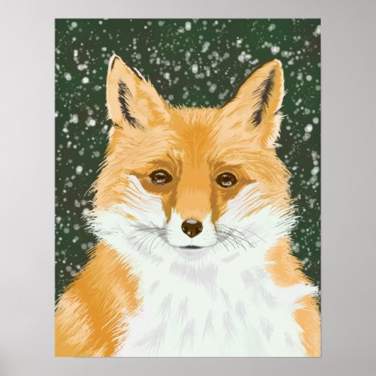 Kleine rode vos - in de sneeuw. poster (Voorkant)