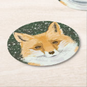 Kleine rode vos - in de sneeuw. ronde kartonnen onderzetter (Gebogen)