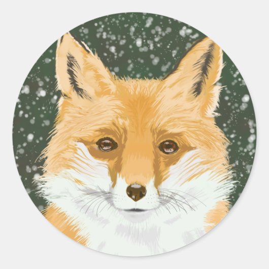 Kleine rode vos - in de sneeuw. ronde sticker (Voorkant)