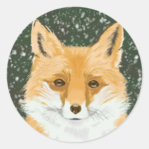 Kleine rode vos - in de sneeuw. ronde sticker
