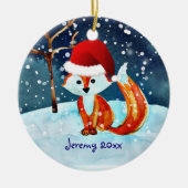Kleine rode vos in Santa Hat Keramisch Ornament (Voorkant)
