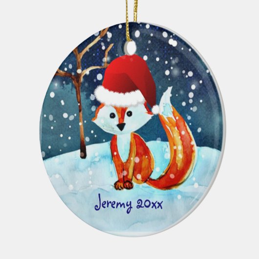 Kleine rode vos in Santa Hat Keramisch Ornament (Links)