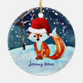 Kleine rode vos in Santa Hat Keramisch Ornament (Achterkant)