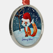Kleine rode vos in Santa Hat Metalen Ornament (Rechts)
