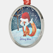 Kleine rode vos in Santa Hat Metalen Ornament (Links)