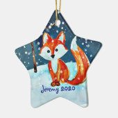 Kleine rode vos in sneeuw keramisch ornament (Links)