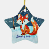 Kleine rode vos in sneeuw keramisch ornament (Achterkant)