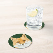 Kleine rode vos - transparant op groen. ronde kartonnen onderzetter (Insitu)