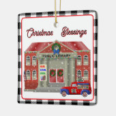 Kleine Rode Vrachtwagen Bibliotheek Keramisch Ornament (Links)