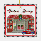 Kleine Rode Vrachtwagen Bibliotheek Keramisch Ornament (Voorkant)