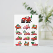 Kleine Rode Vrachtwagen die een Kerstboom sleept Feestdagenkaart (Staand voorkant)