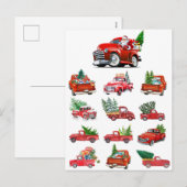 Kleine Rode Vrachtwagen die een Kerstboom sleept Feestdagenkaart (Voorkant / Achterkant)