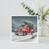 Kleine Rode Vrachtwagen die een Kerstboom sleept Kaart (Staand voorkant)
