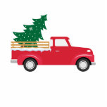 Kleine rode vrachtwagen die een kerstboom vervoert fotobeeldje magneet<br><div class="desc">Ho ho ho. Kleine rode vrachtwagen sleept een kerstboom in je hart</div>