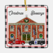 Kleine rode vrachtwagen en gerechtsgebouw Politieb Keramisch Ornament (Voorkant)