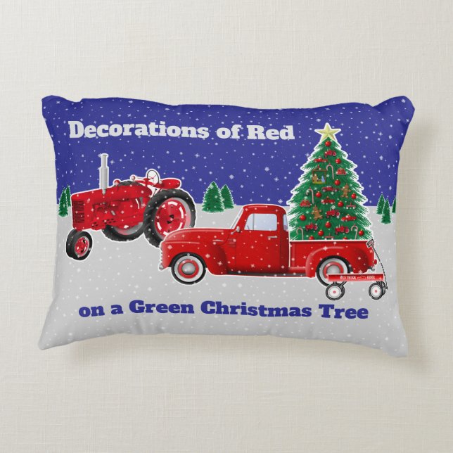 Kleine rode vrachtwagen en wagen en oude rode trac accent kussen (Achterkant)