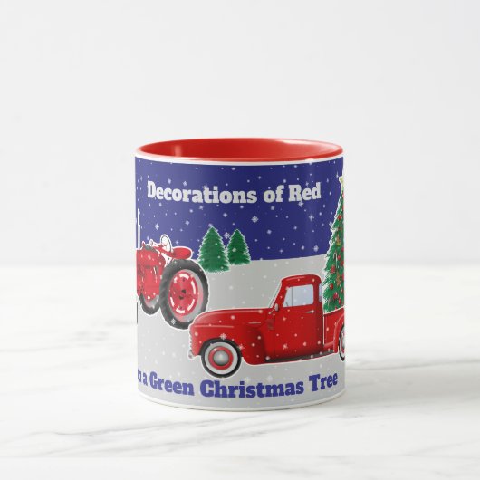 Kleine rode vrachtwagen en wagen en oude rode trac mok (Midden)