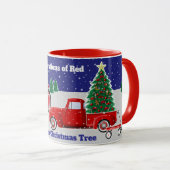 Kleine rode vrachtwagen en wagen en oude rode trac mok (Voorkant rechts)