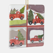 Kleine Rode Vrachtwagen het slepen van een Kerstbo Keramisch Ornament (Rechts)