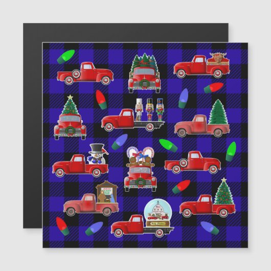 Kleine Rode Vrachtwagen Kerstmagneet Magnetische Uitnodiging (Voorkant / Achterkant)