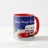 Kleine rode vrachtwagen met paard ranch schuur mok (Voorkant rechts)