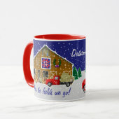 Kleine rode vrachtwagen met paard ranch schuur mok (Voorkant links)