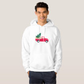 Kleine Rode Vrachtwagen slepen een Kerstboom Joke Hoodie (Voorkant volledig)