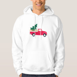 Kleine Rode Vrachtwagen slepen een Kerstboom Joke Hoodie