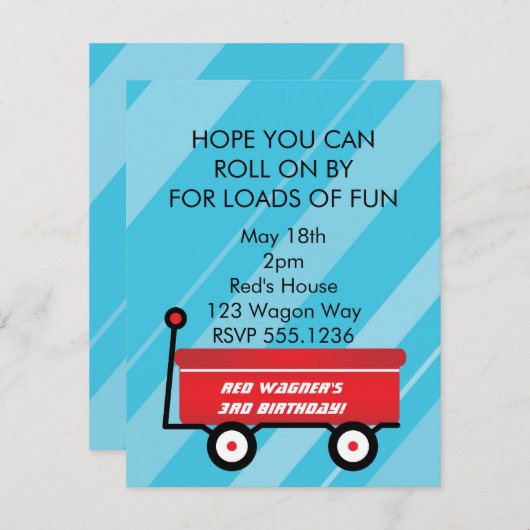 KLEINE RODE WAGON-INVITATIES KAART (Voorkant / Achterkant)
