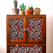 Kleine rode, witte & grijze bloemenpatroon Decoupa Tissuepapier