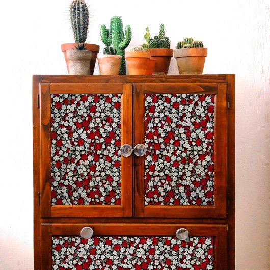 Kleine rode, witte & grijze bloemenpatroon Decoupa Tissuepapier