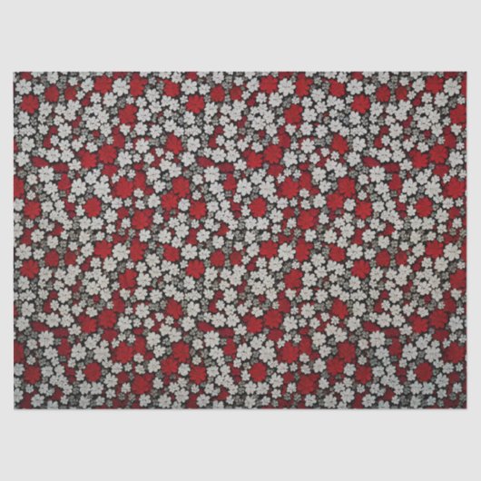 Kleine rode, witte & grijze bloemenpatroon Decoupa Tissuepapier (Voorkant)