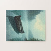Kleine roeiboot op een nevelig meer legpuzzel (Horizontaal)